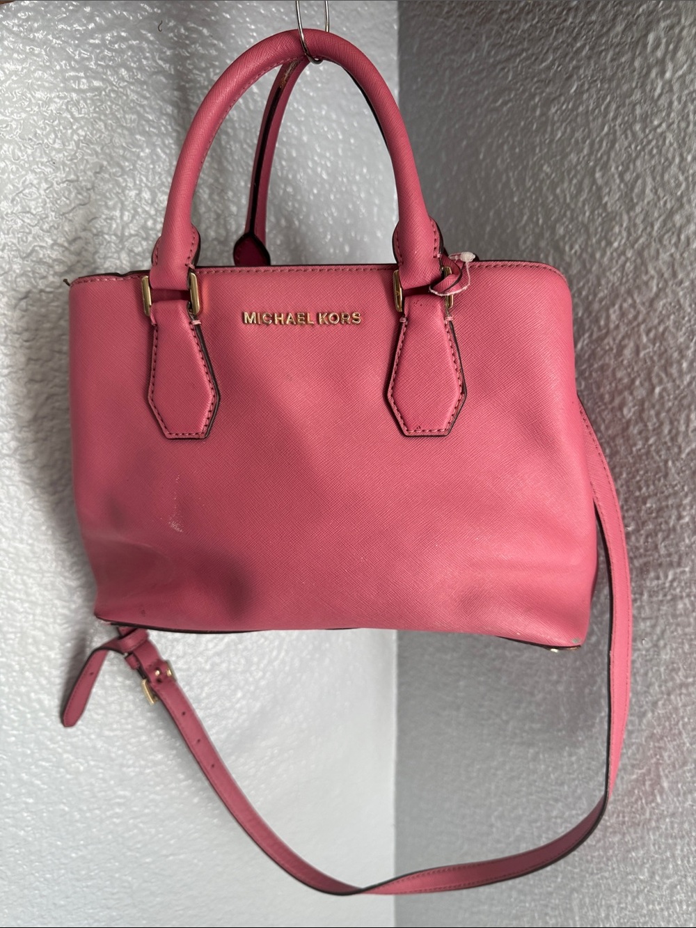 Michael Kors Coral Pink Saffiano Satchel with Crossbody Strap